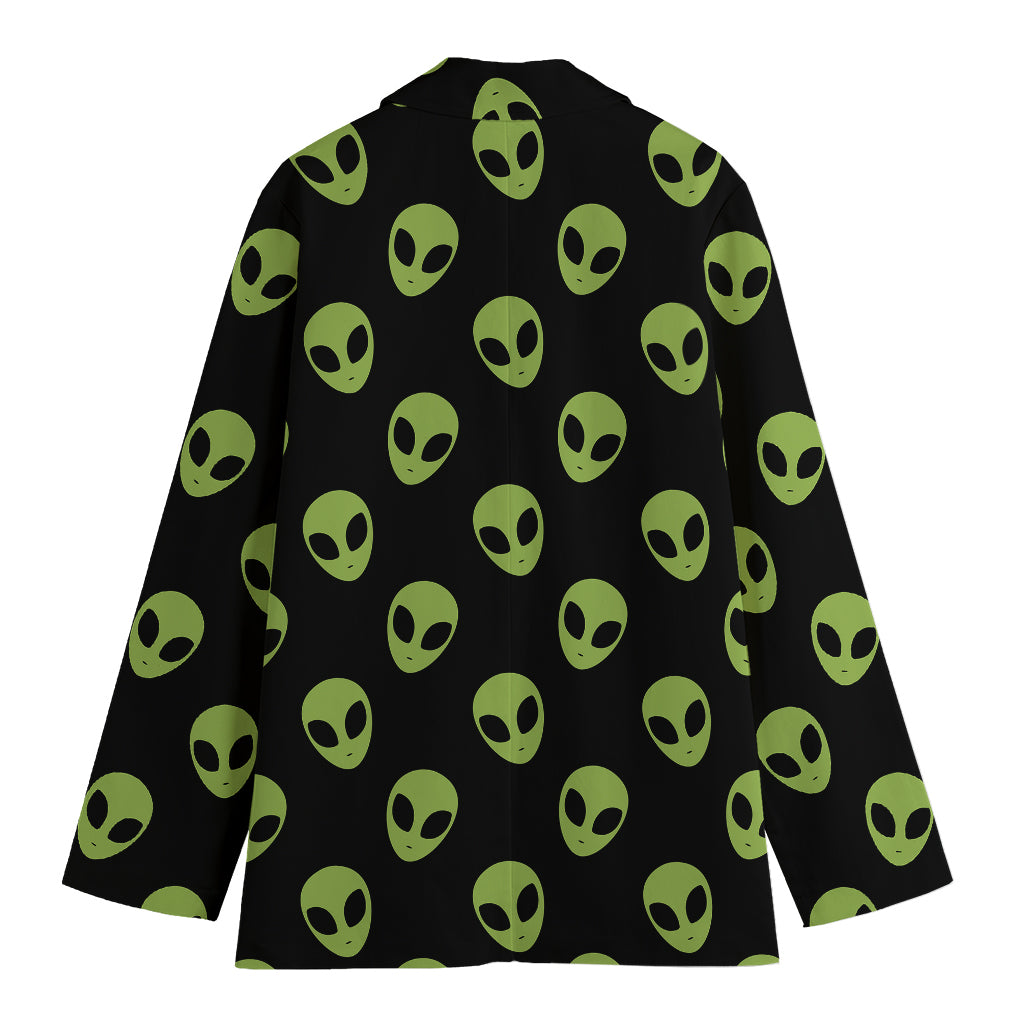 Green Alien Face Pattern Print Women's Cotton Blazer