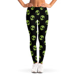 Green Alien Face Pattern Print Women's Leggings