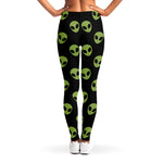Green Alien Face Pattern Print Women's Leggings
