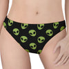 Green Alien Face Pattern Print Women's Thong