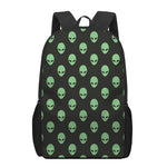 Green Alien Face Print 17 Inch Backpack