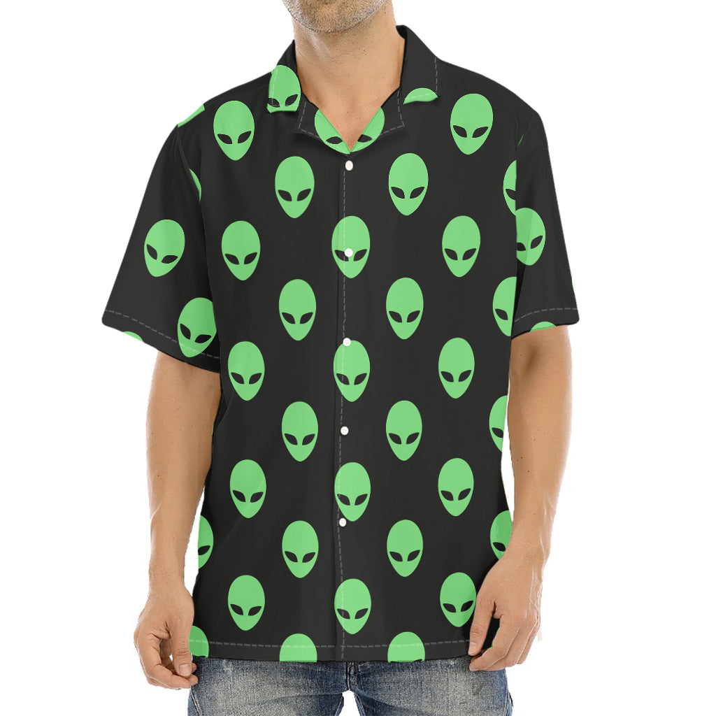 Green Alien Face Print Aloha Shirt