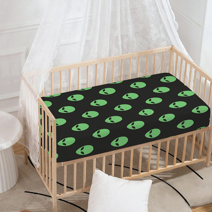 Green Alien Face Print Baby Crib Sheet