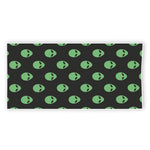 Green Alien Face Print Beach Towel