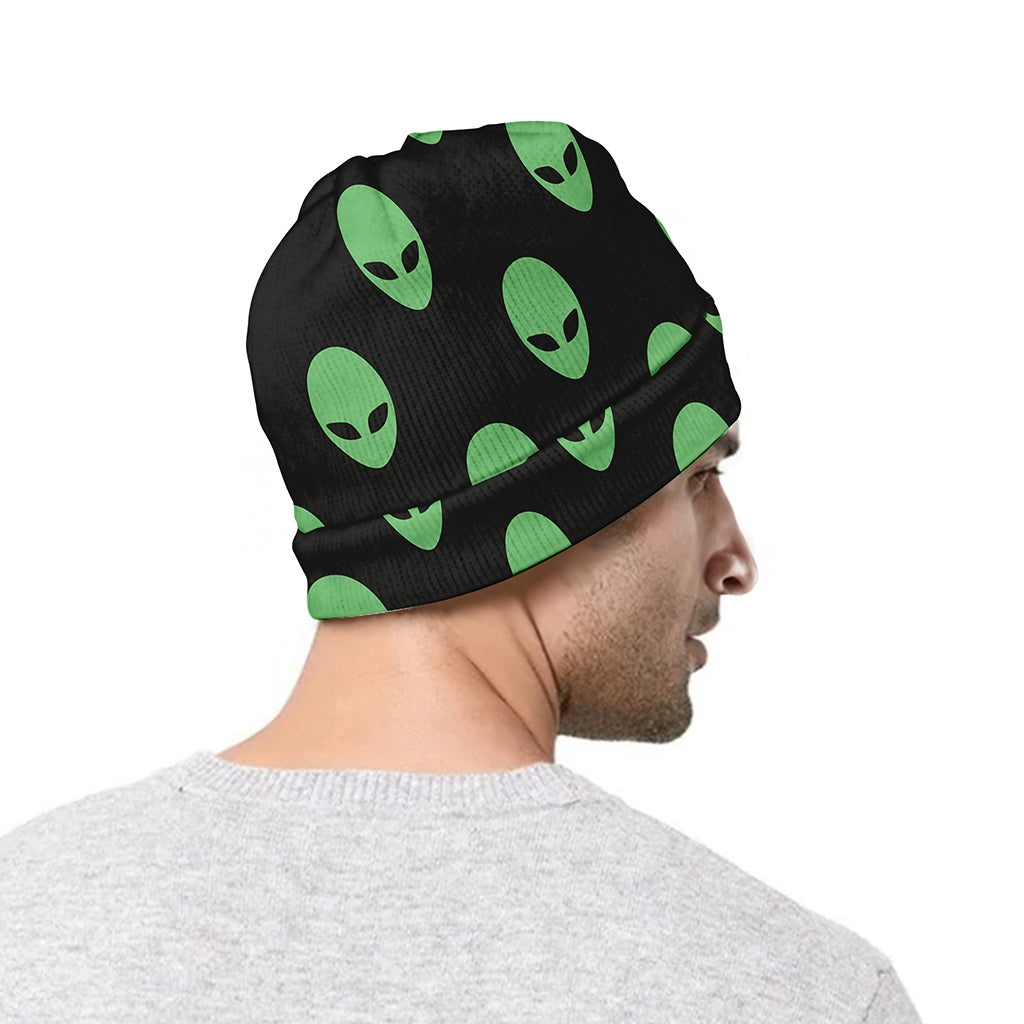 Green Alien Face Print Beanie