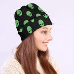 Green Alien Face Print Beanie