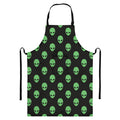 Green Alien Face Print Bib Apron With Pocket