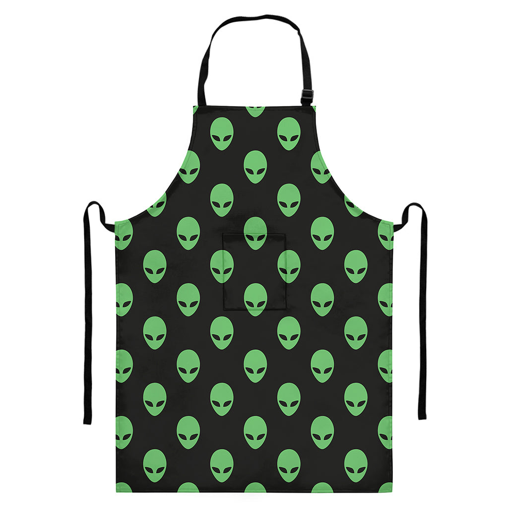 Green Alien Face Print Bib Apron With Pocket