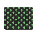 Green Alien Face Print Bifold Wallet