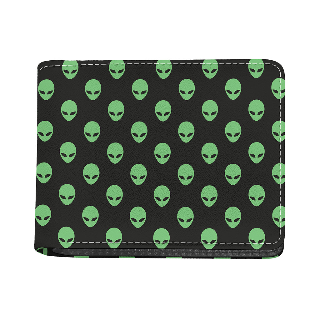 Green Alien Face Print Bifold Wallet