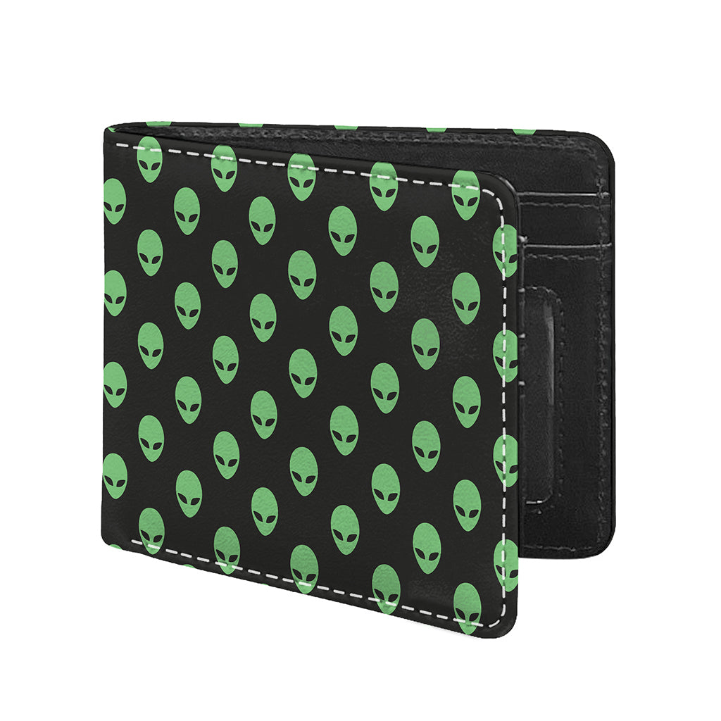 Green Alien Face Print Bifold Wallet
