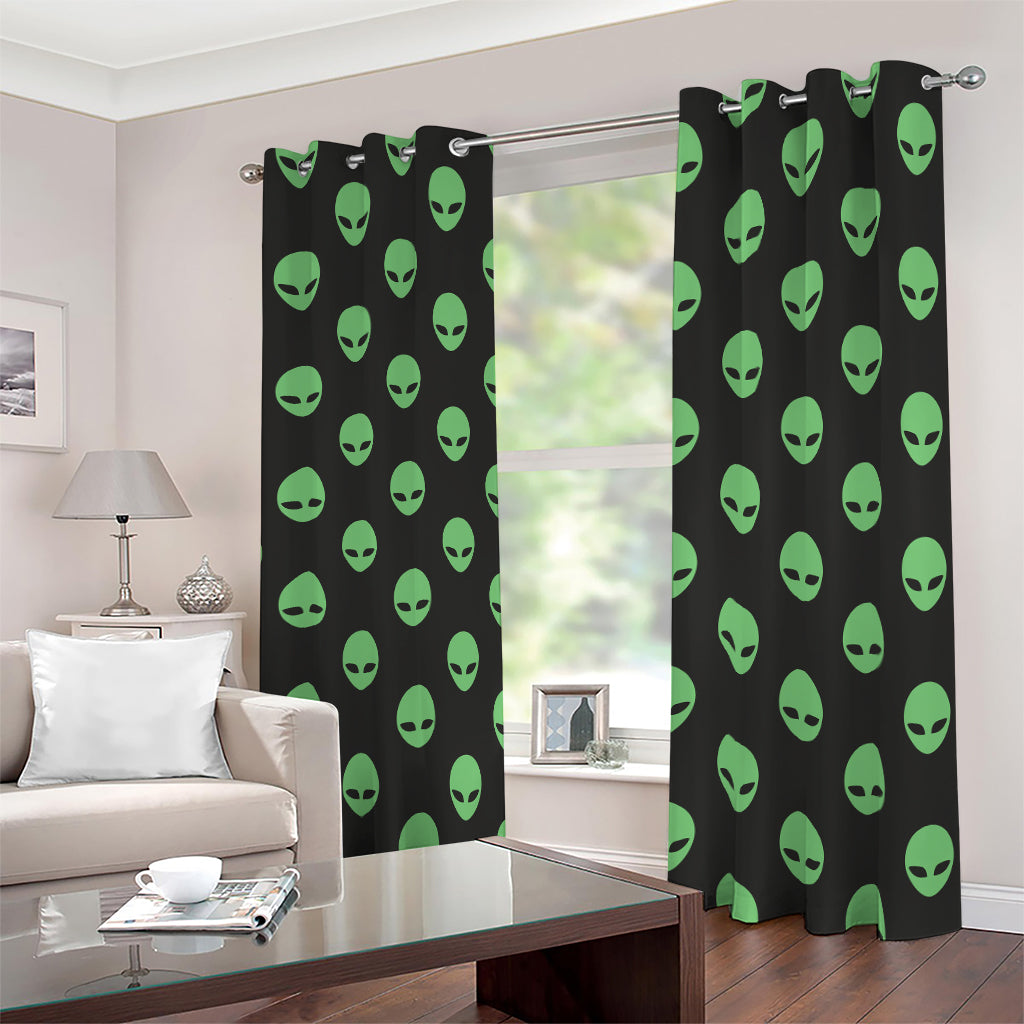 Green Alien Face Print Blackout Grommet Curtains