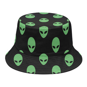 Green Alien Face Print Bucket Hat