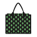 Green Alien Face Print Canvas Tote Bag