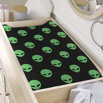 Green Alien Face Print Changing Pad Cover