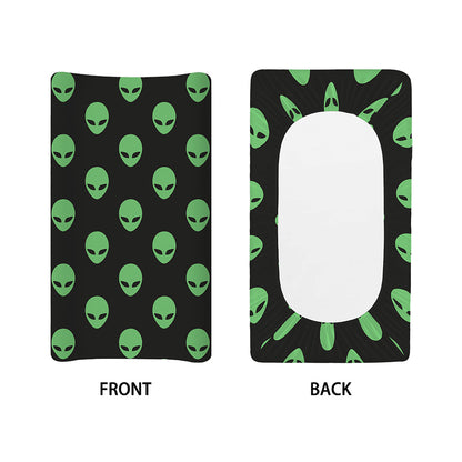 Green Alien Face Print Changing Pad Cover