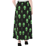 Green Alien Face Print Chiffon Maxi Skirt