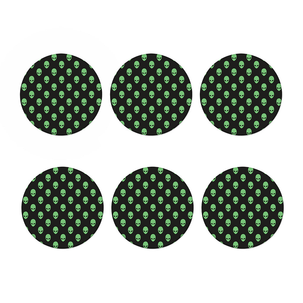 Green Alien Face Print Coaster Set