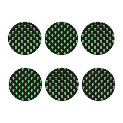 Green Alien Face Print Coaster Set