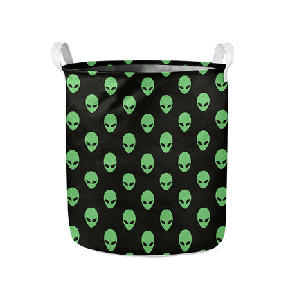 Green Alien Face Print Collapsible Laundry Basket