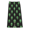 Green Alien Face Print Cotton Front Slit Maxi Skirt