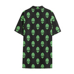 Green Alien Face Print Cotton Hawaiian Shirt