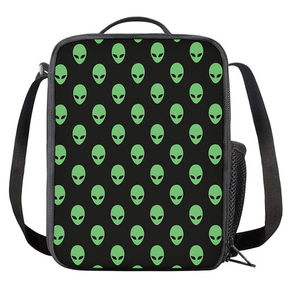Green Alien Face Print Crossbody Lunch Bag
