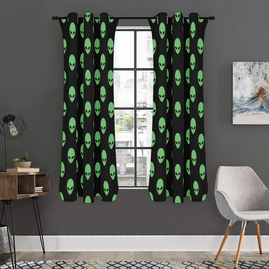 Green Alien Face Print Curtain