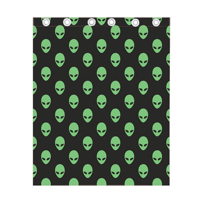 Green Alien Face Print Curtain