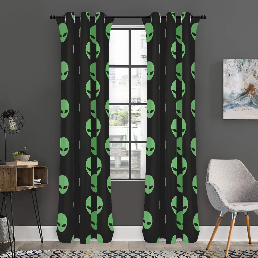 Green Alien Face Print Curtain