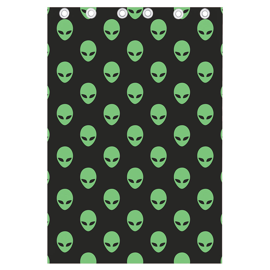 Green Alien Face Print Curtain