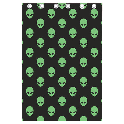 Green Alien Face Print Curtain