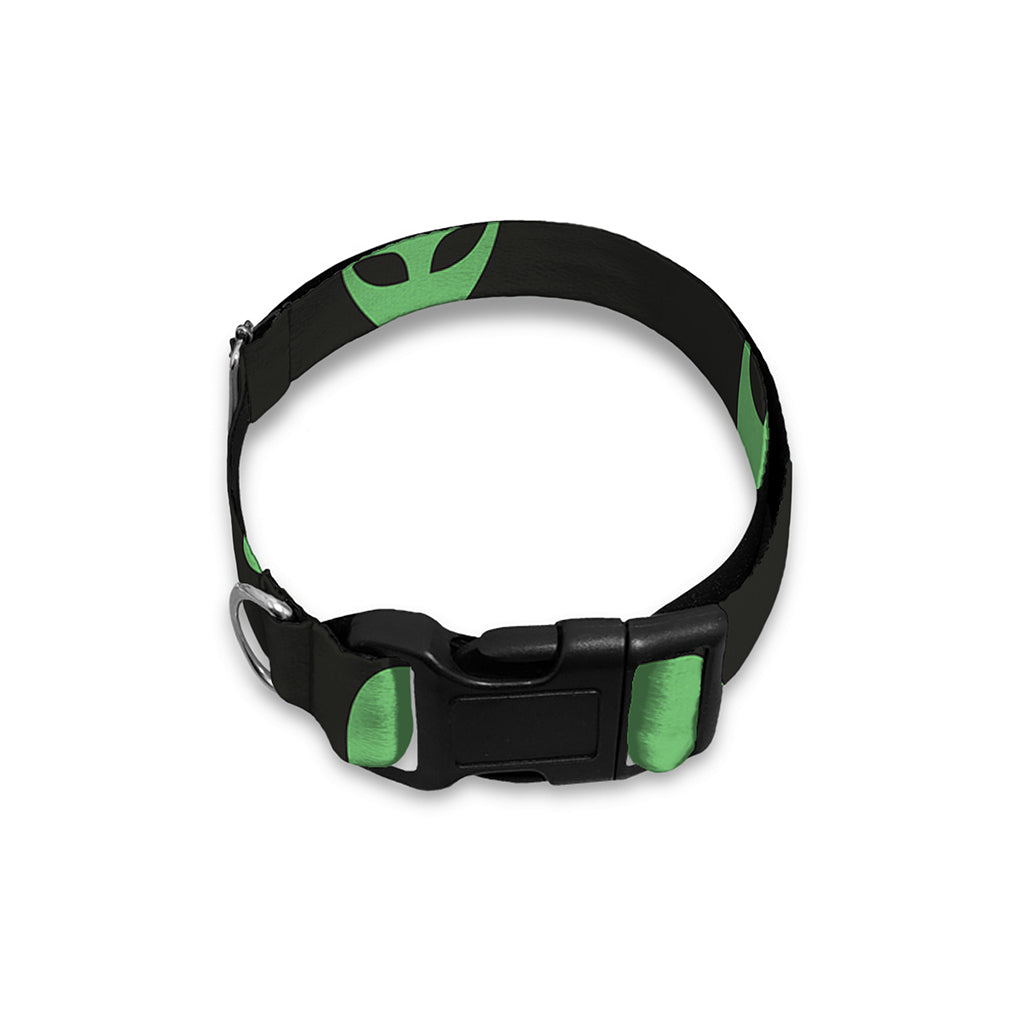 Green Alien Face Print Dog Collar