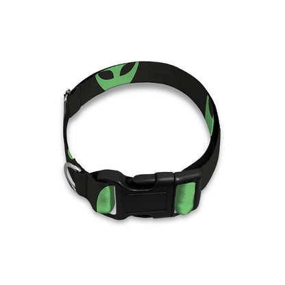 Green Alien Face Print Dog Collar