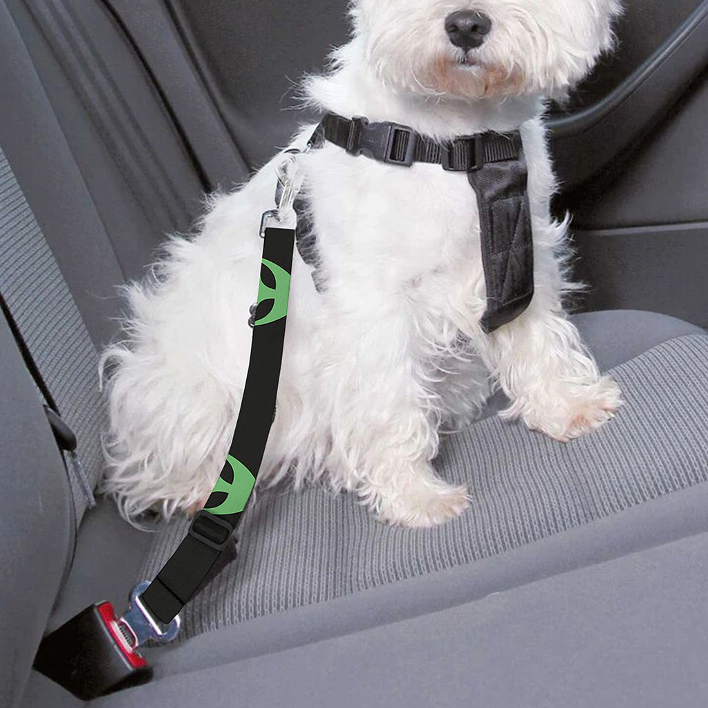 Green Alien Face Print Dog Seat Belt