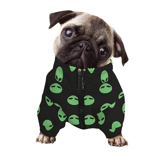 Green Alien Face Print Dog Zip Up Jacket