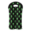 Green Alien Face Print Double Neoprene Wine Tote