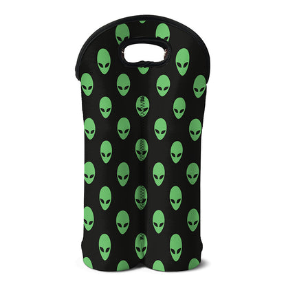 Green Alien Face Print Double Neoprene Wine Tote