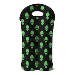 Green Alien Face Print Double Neoprene Wine Tote