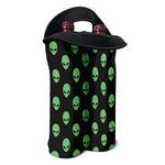 Green Alien Face Print Double Neoprene Wine Tote