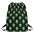 Green Alien Face Print Drawstring Backpack