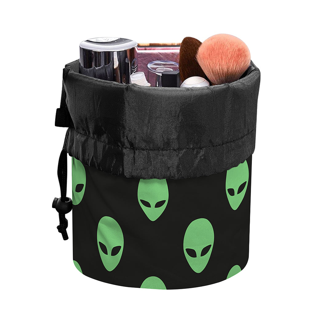 Green Alien Face Print Drawstring Makeup Bag