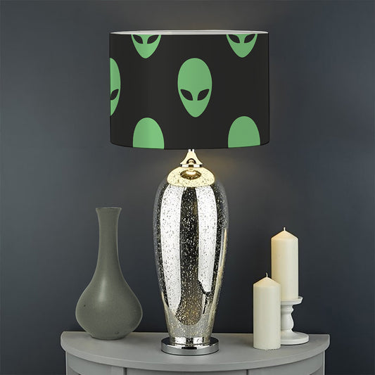 Green Alien Face Print Drum Lamp Shade