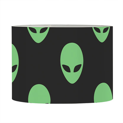 Green Alien Face Print Drum Lamp Shade