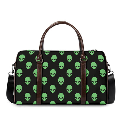 Green Alien Face Print Duffle Bag