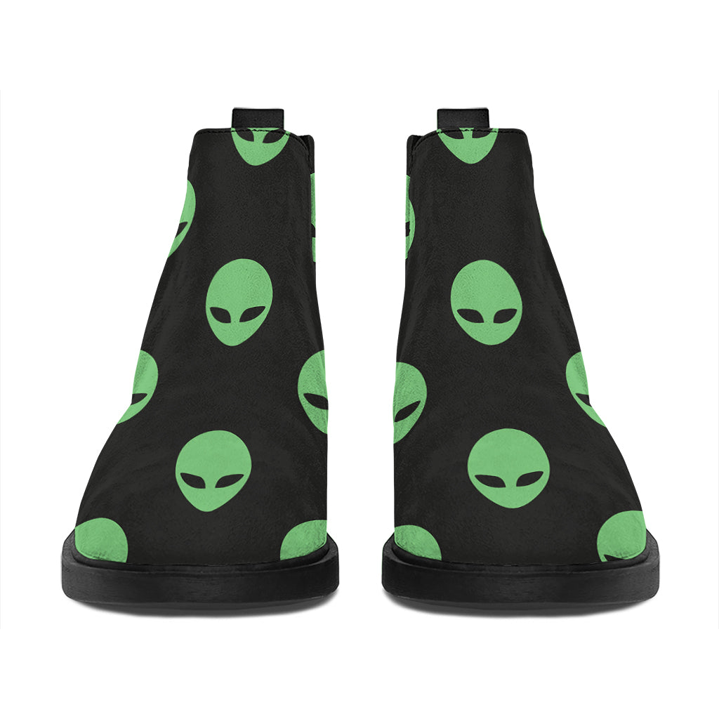 Green Alien Face Print Flat Ankle Boots