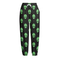 Green Alien Face Print Fleece Lined Knit Pants