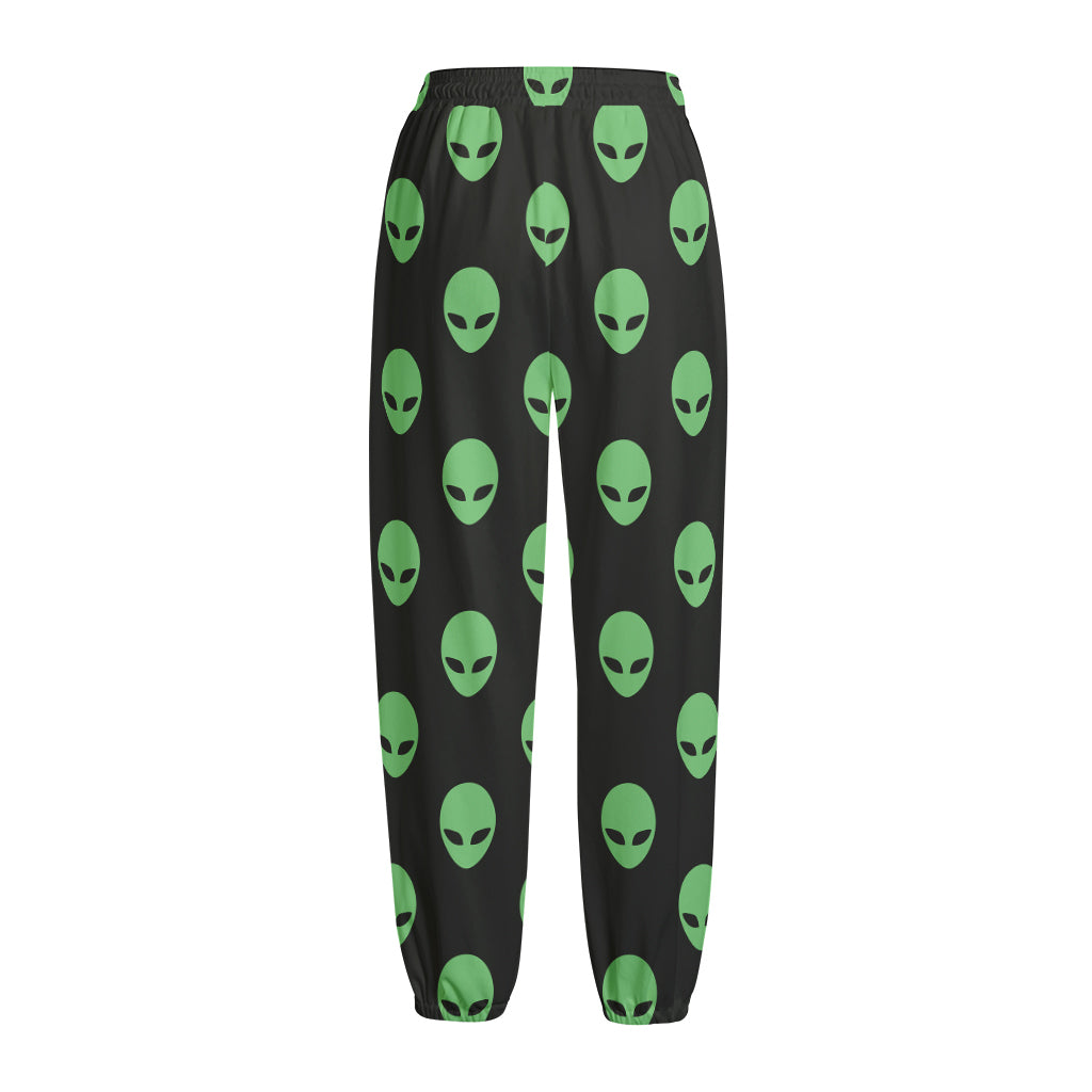 Green Alien Face Print Fleece Lined Knit Pants