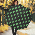 Green Alien Face Print Foldable Umbrella