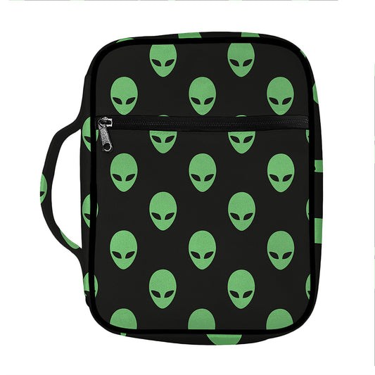 Green Alien Face Print Front Pocket Bible Bag